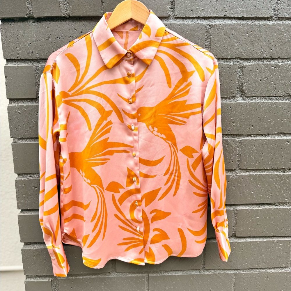 Orange and Pink Patterned Men's Shirt